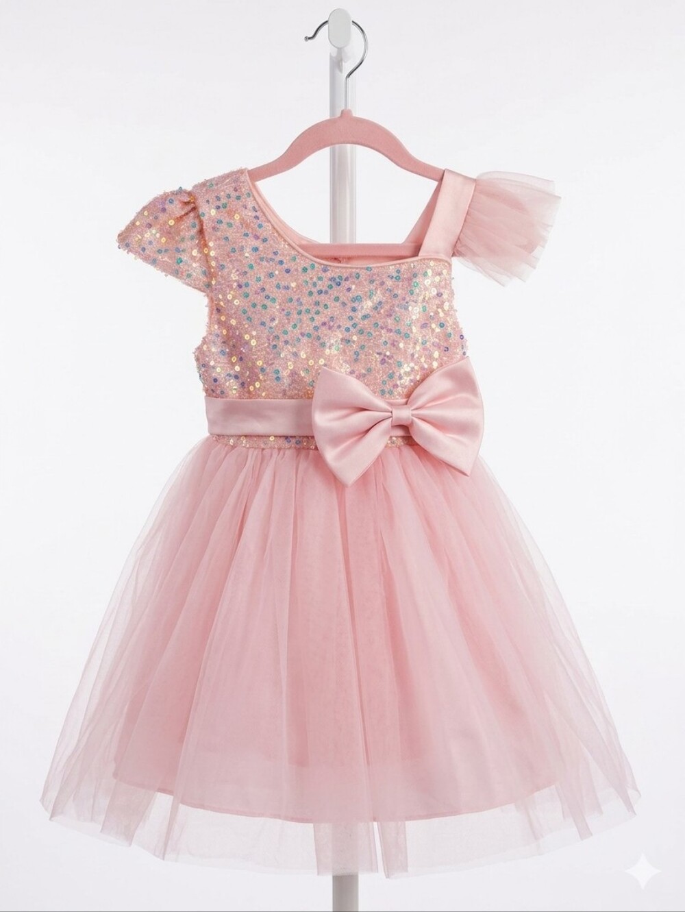 Pink Sequin Tulle Party Dress with Bow SIZE :3T